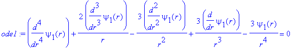 ode1 := diff(psi[1](r),`$`(r,4))+2/r*diff(psi[1](r),`$`(r,3))-3/r^2*diff(psi[1](r),`$`(r,2))+3/r^3*diff(psi[1](r),r)-3/r^4*psi[1](r) = 0