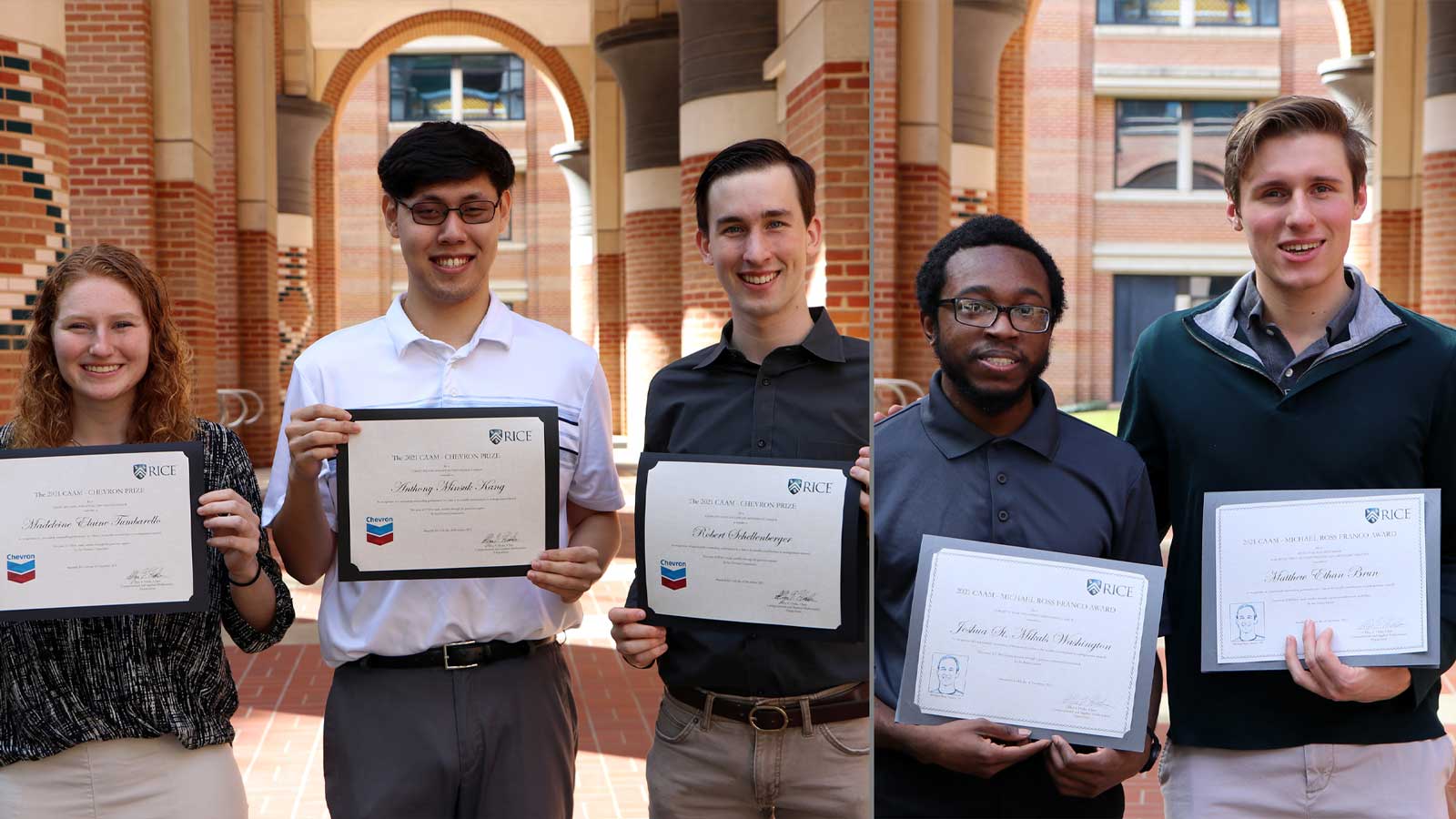 Five students standing holding awards
